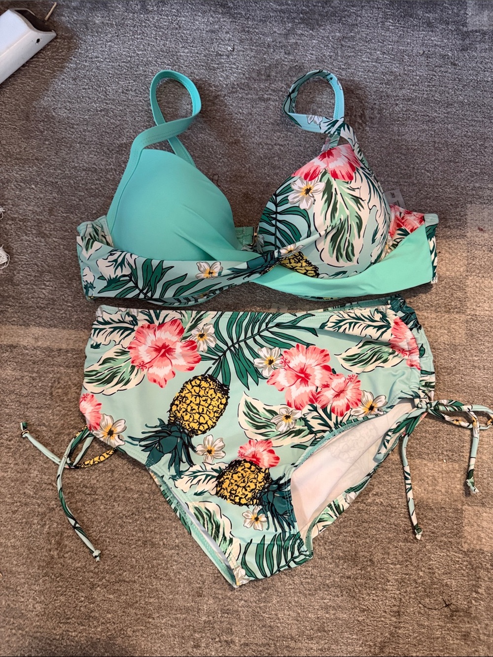 Mint Green Tropical Floral Bikini Set